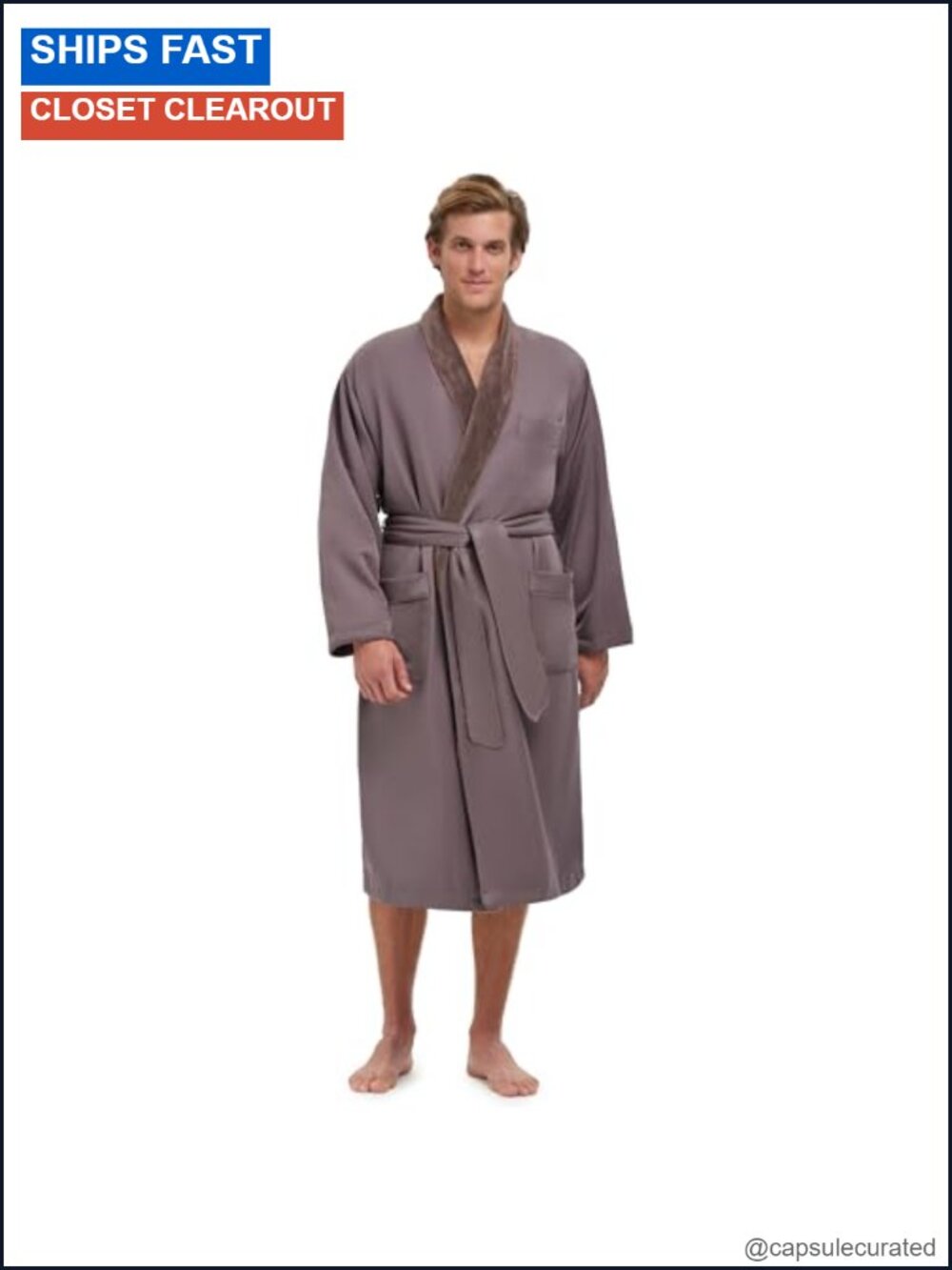 Plush Lined Microfiber Bath Robe Unisex Spa Shawl Collar Pockets